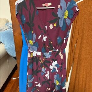 LOFT Maxi Dress in Purple with Blue Floral Print